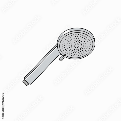 Handheld shower head with multiple spray settings in a gray and white vector illustration for bathroom fixtures product design