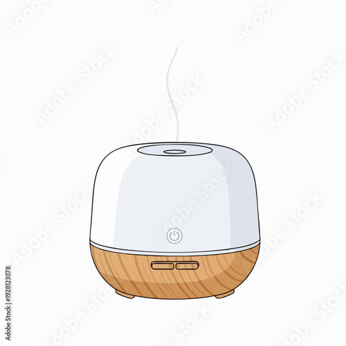 Humidifier vector illustration; aromatherapy diffuser with essential oil vapor for air purification and relaxation; health and wellbeing appliance