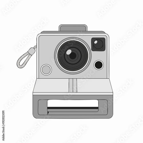Illustrated instant camera in gray and white retro style design vintage photo technology capturing memories and moments