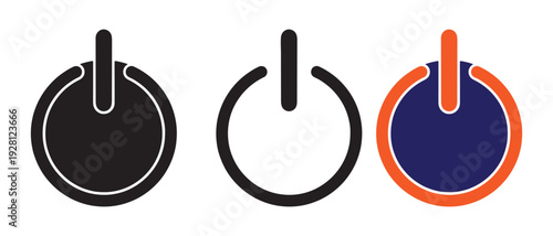 Power button icons in different colors on white background