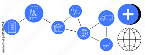 Supply chain concept. Supply chain process manufacturing, logistics, and global trade. Supply chain management for business operations, logistics planning, global commerce, inventory systems