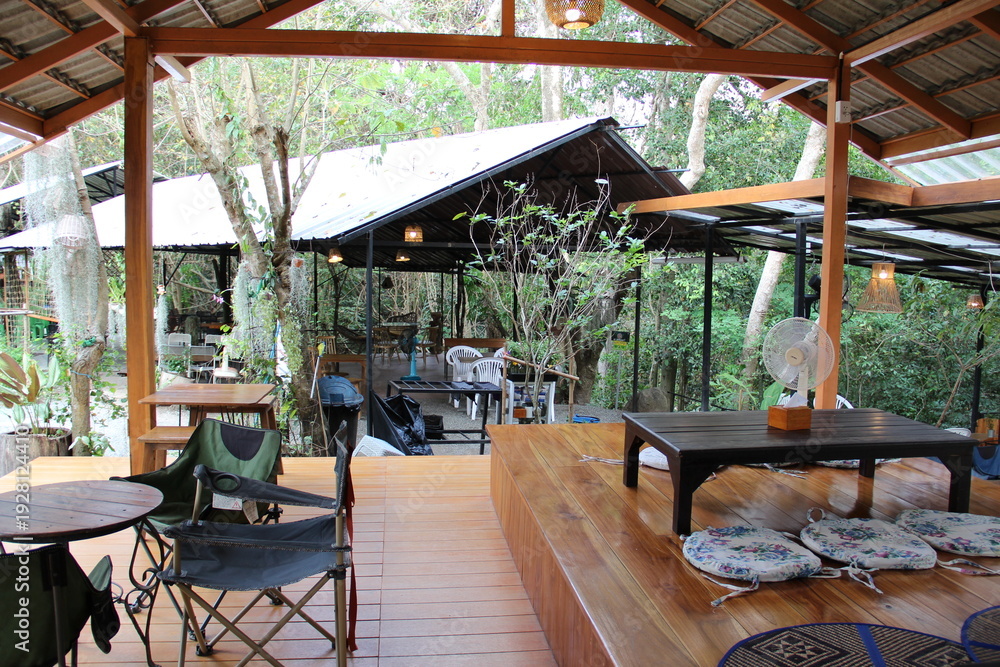 Fototapeta premium Beautiful Cafe or restaurant with garden
