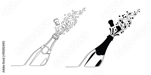 Two champagne bottles with corks popping and liquid splashing out