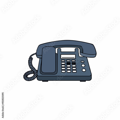 Classic Gray Office Desk Telephone With Curly Cord and Number Pad on White Background