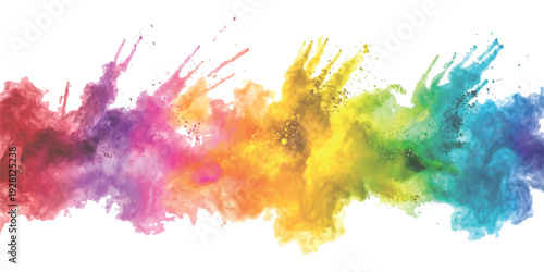 Abstract rainbow color powder explosion splash on white background vibrant vector illustration for creative festival and celebration design