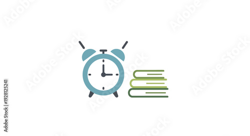 Blue Alarm Clock and Books Illustration.