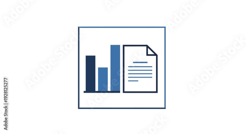 Blue Bar Graph with Document Icon.