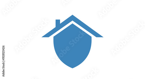 Blue house shield protection symbol icon.