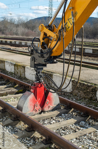 Closeup of Railway versatile wheeled excavator Attachment