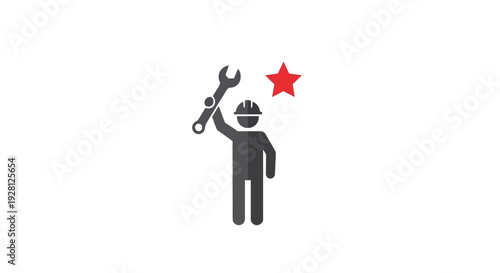 Black silhouette worker with wrench tool.