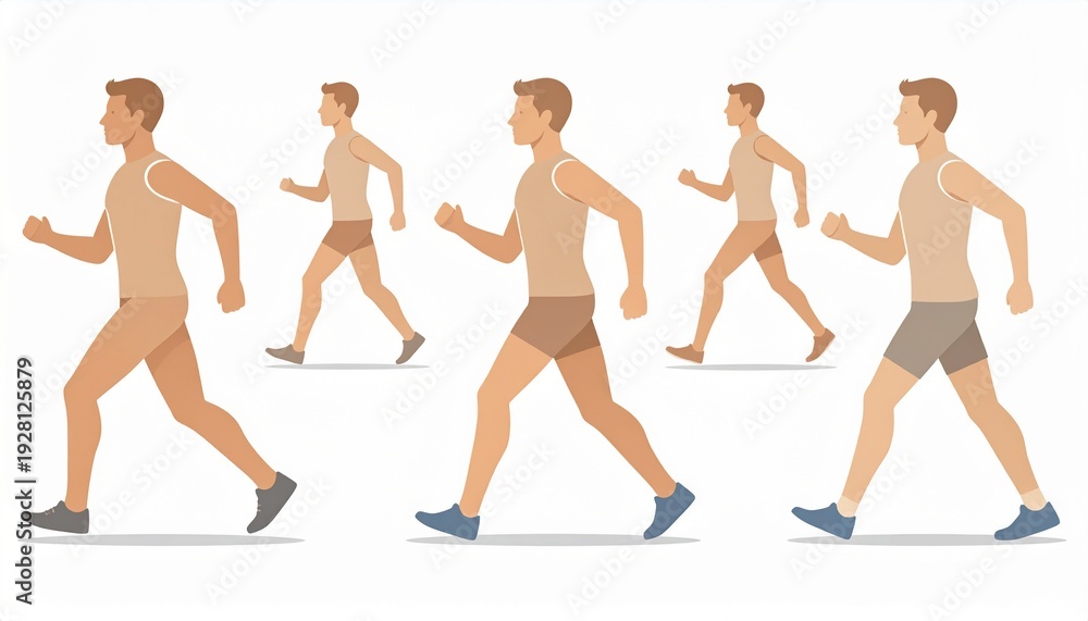 Fototapeta premium An illustration of a man running in various poses, showcasing different stages of movement
