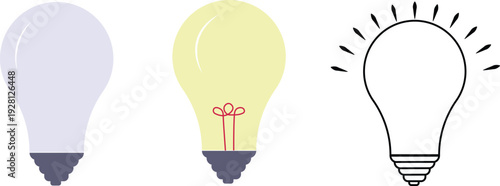 Three light bulbs with different illumination states