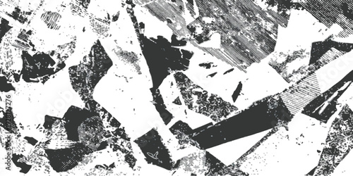 Abstract black and white grunge texture background with distressed ink effect and geometric shapes vector illustration for creative design