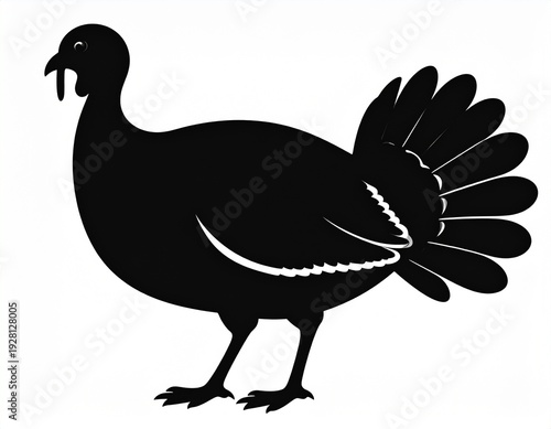 A black silhouette of a turkey standing on a white background