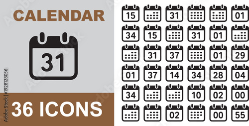 Vector illustration of a business calendar design icon set featuring date and time symbols for 2012 with web buttons for year month and day labels