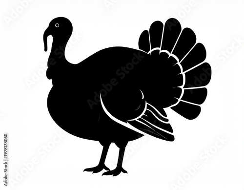 A black silhouette of a turkey standing on a white background