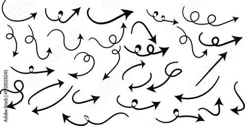 A collection of various black arrows on a white background