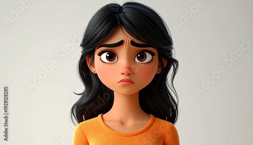 A cartoon girl with a worried expression on her face