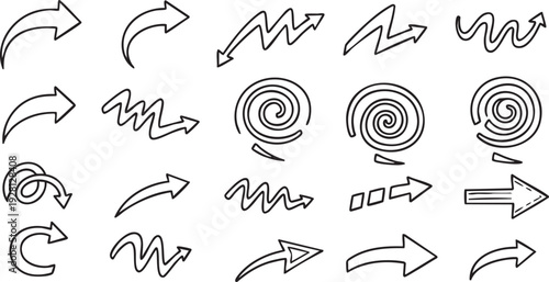 Hand-Drawn Doodle Arrows & Circular Refresh Icons Vector Set, Sketchy Directional Illustrations for Graphic Design & UI/UX
