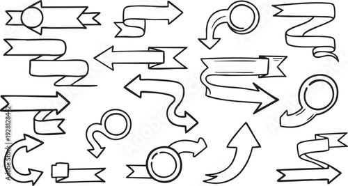 Hand-Drawn Doodle Arrows & Circular Refresh Icons Vector Set, Sketchy Directional Illustrations for Graphic Design & UI/UX
