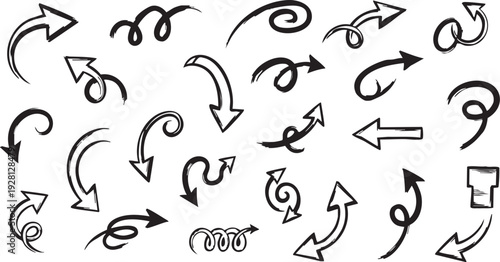 Hand-Drawn Doodle Arrows & Circular Refresh Icons Vector Set, Sketchy Directional Illustrations for Graphic Design & UI/UX
