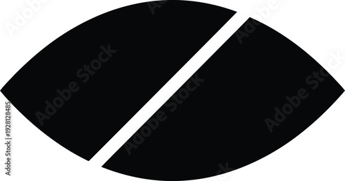 Abstract black eye shape divided by a white line, suggesting vision or perspective split