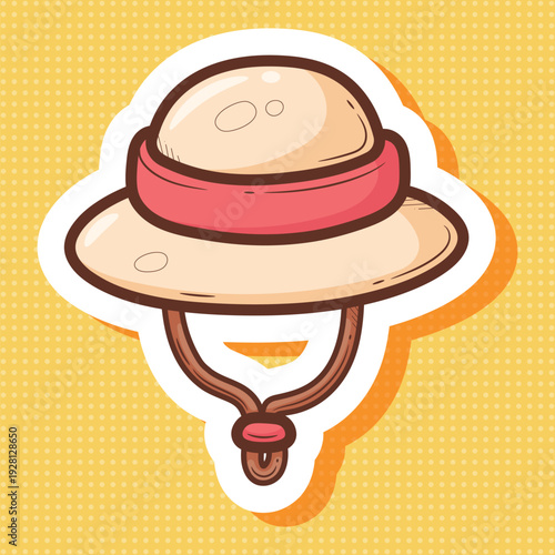 Cute Hand Drawn Flat Safari Hat Sticker Vector Art
