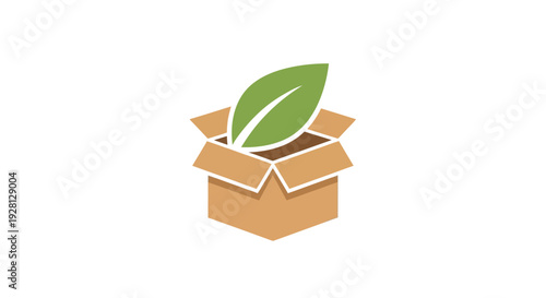 Brown cardboard box with green leaf.