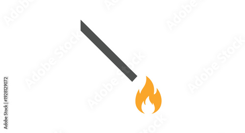 Burning match with orange flame.