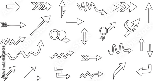 Hand-Drawn Doodle Arrows & Circular Refresh Icons Vector Set, Sketchy Directional Illustrations for Graphic Design & UI/UX
