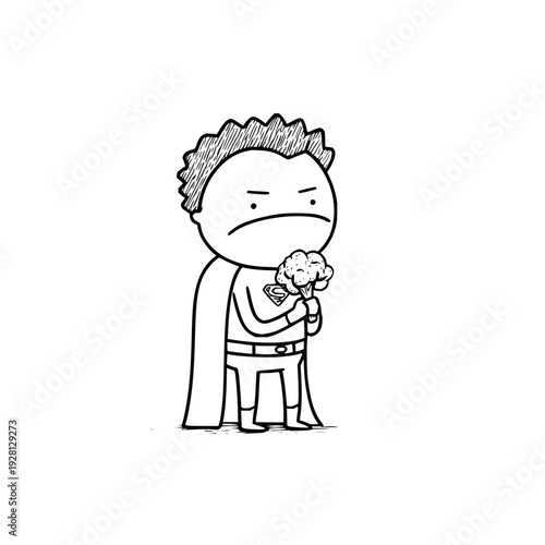 Sad superhero man holding bouquet on white background frowning unhappy flowers