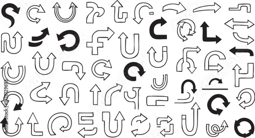 Hand-Drawn Circular Arrows Vector Set, Sketchy Loop Arrow Illustrations for Navigation & Refresh Design
