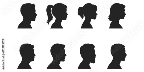 Diverse Silhouettes Of Male And Female Heads In Profile For Avatars vector illustration