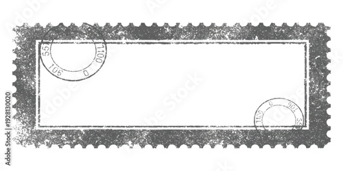 Vintage blank postage stamp frame with distressed grunge texture and postmark elements vector illustration for mail and travel design
