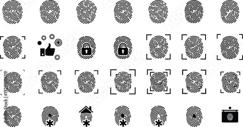 Fingerprint icons set biometric security identification system black vector illustration authentication technology collection isolated background