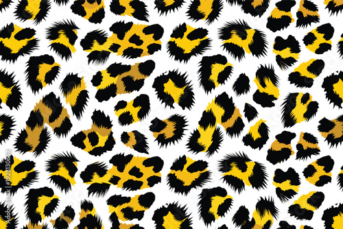 Dynamic Leopard Spot Pattern Design with Yellow and Black Rosette Texture on White Canvas
