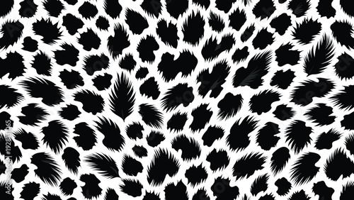 Dynamic Leopard Print Skin Pattern Wildlife Animal Camouflage Design with Irregular Black Spots on White Movement