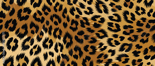 Dynamic Leopard Fur Pattern with Spots on Textured Fabric in Warm Orange and Black Colors