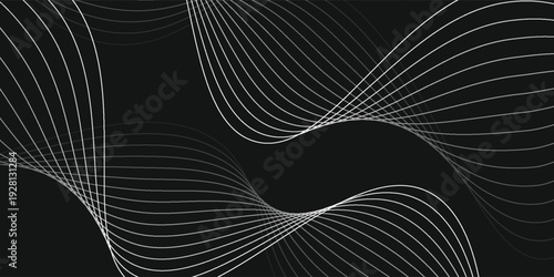Wave of flowing vanishing particles vector abstract background, curvy lines dots in motion over black relaxing illustration, smoke like image.