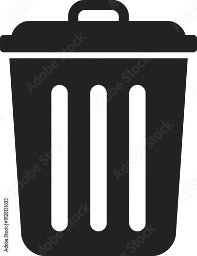 Black trash can icon, representing delete, waste, or recycling