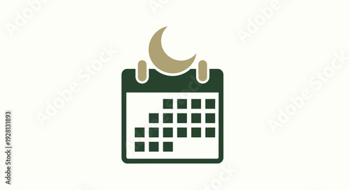 Calendar with Crescent Moon Icon Symbol.