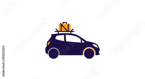 Car with Luggage on Roof Rack.