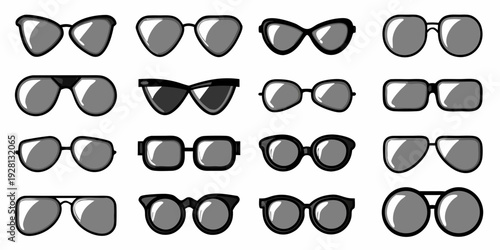Collection of various sunglasses in a grid arrangement