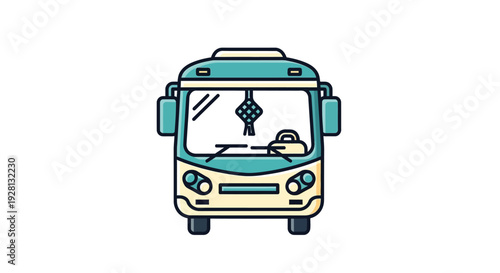 Cartoon Minibus Vehicle Front View Illustration.