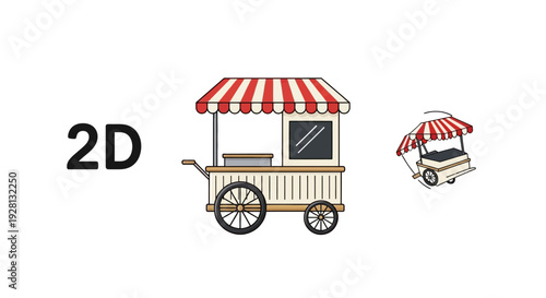 Cartoon Street Food Cart Illustration.