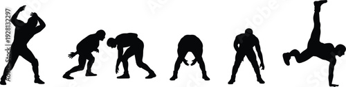 Silhouettes of Athletes in Dynamic Poses Demonstrating Strength and Agility sport fitness