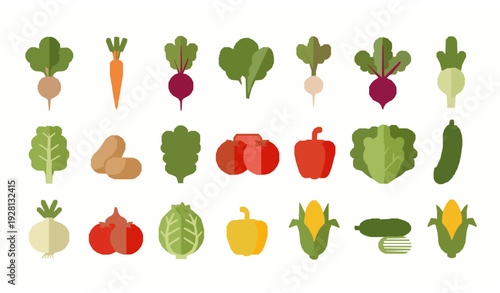 Flat vegetable icon collection modern healthy food vector illustration