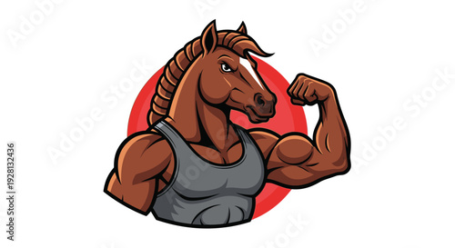 Muscular horse wearing a gray vest.