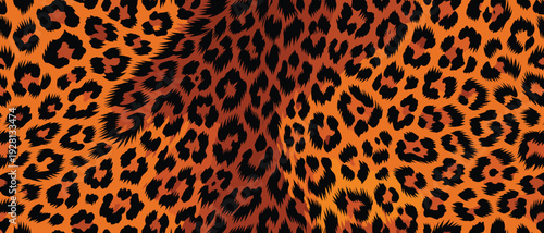 Vibrant Leopard Fur Pattern on Orange Background with Black Spots, Dynamic Animal Camouflage Design