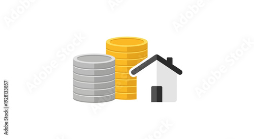 Coins and a small house icon.